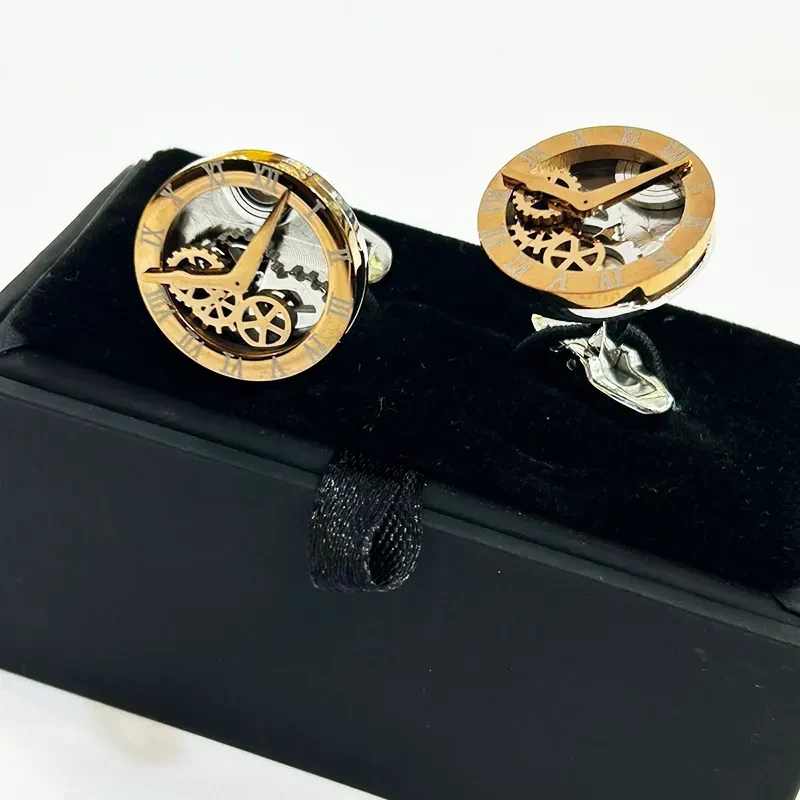 A Pair of Metal Steel Rose Gold Watch Look Men's Fashion Cufflinks